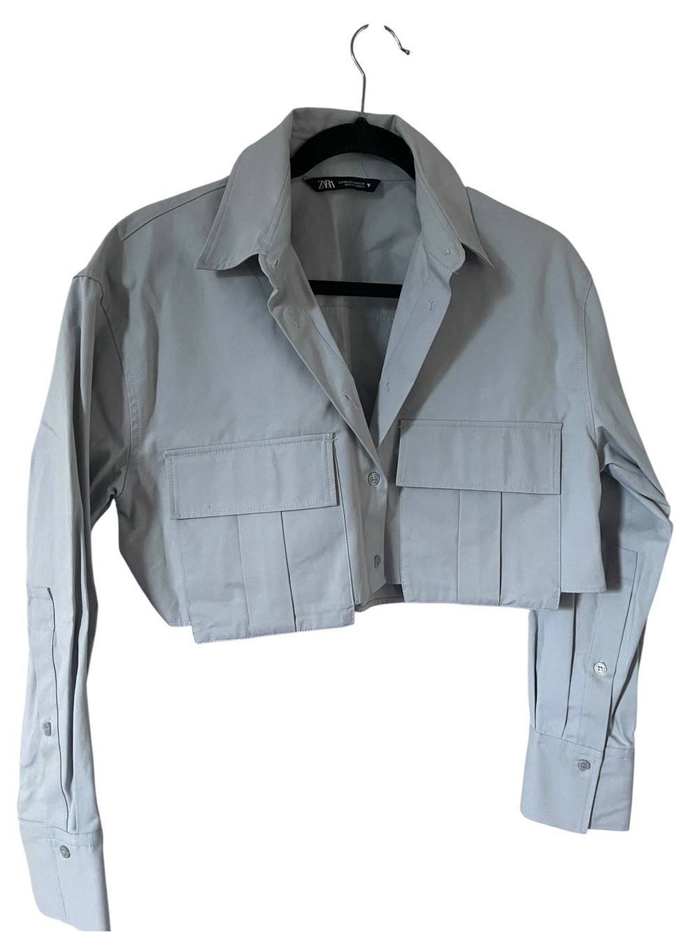 Zara Cropped Utility Jacket in Light Gray - Picture 5 of 8
